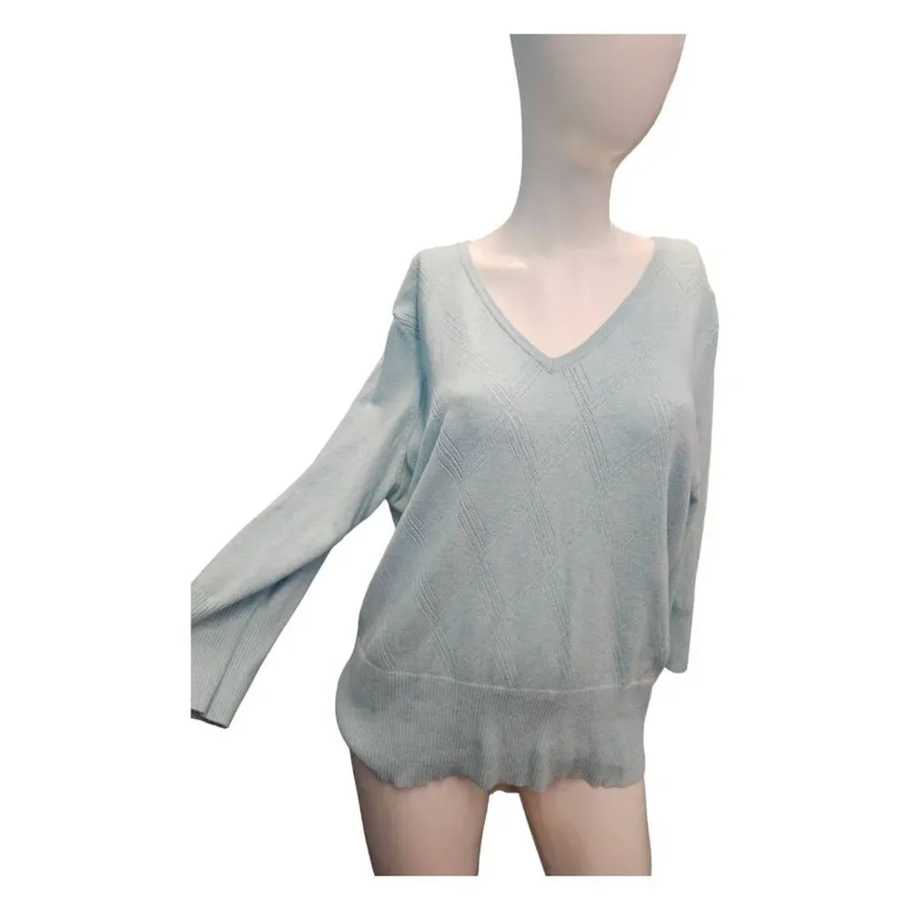 Faded Glory Blue V Neck Pullover Sweater Womens Size XL